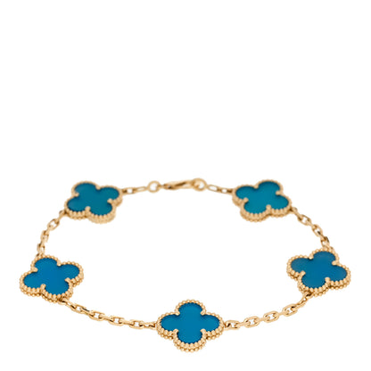 Van Cleef & Arpels 18K Yellow Gold Blue Agate 5 Motifs Vintage Alhambra Bracelet 1 of 4