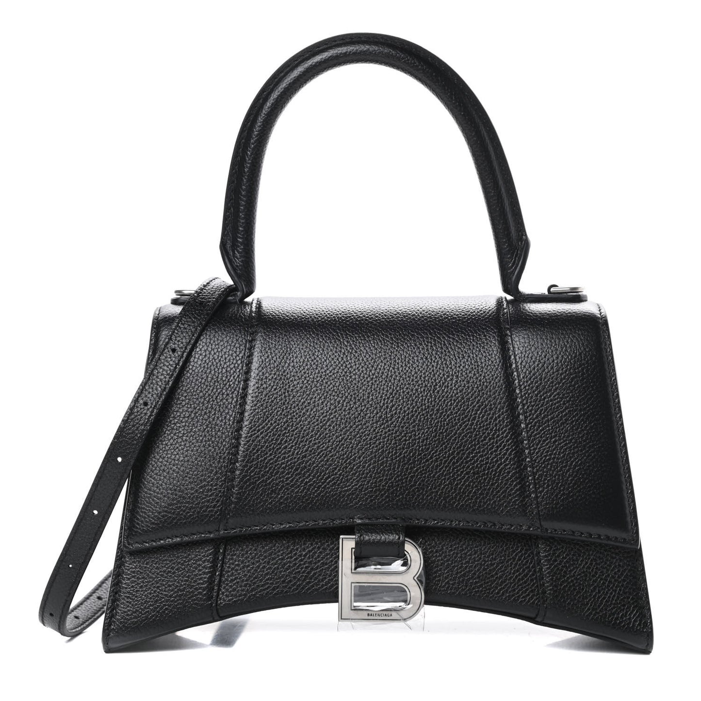 Grained Calfskin Small Hourglass Top Handle Bag Black