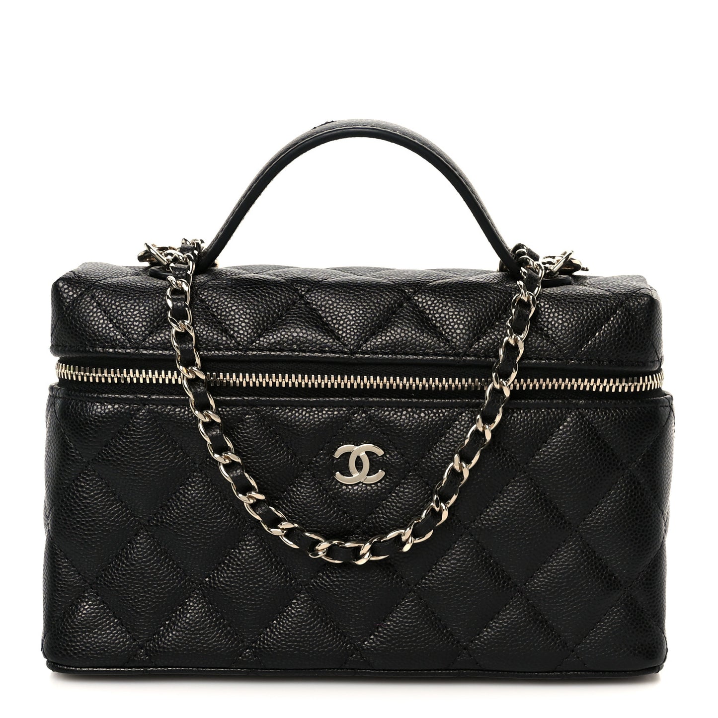 Caviar Quilted Top Handle Slim Vanity With Chain Black