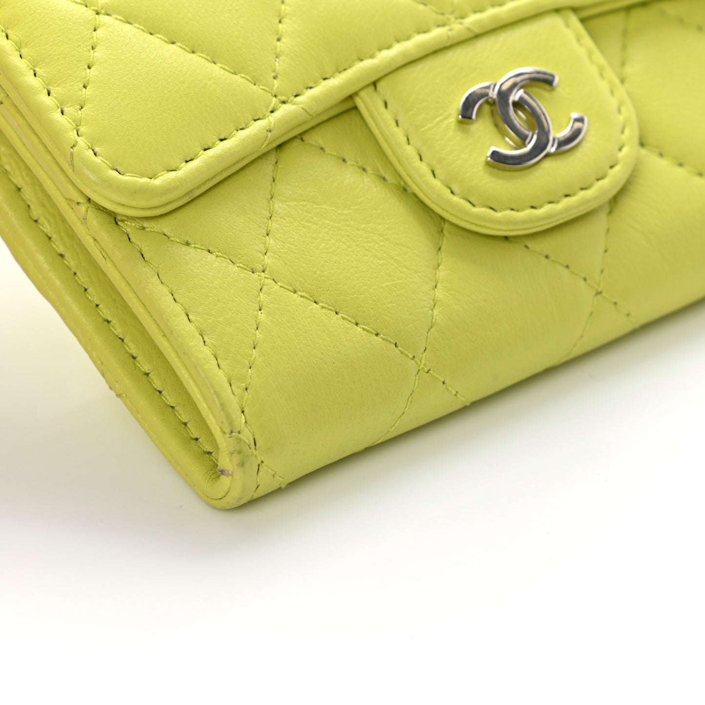Lambskin Quilted Flap Card Holder Wallet Yellow