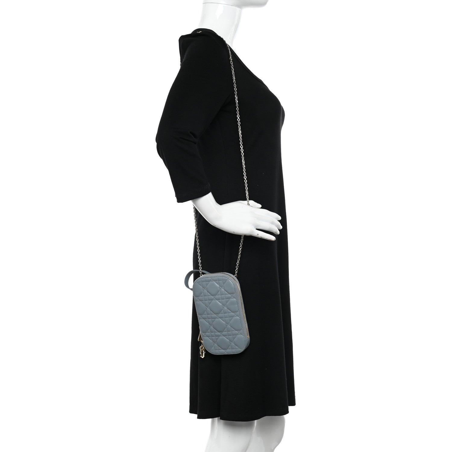 Christian Dior Lambskin Cannage Lady Dior Phone Holder Cloud Blue 2 of 10