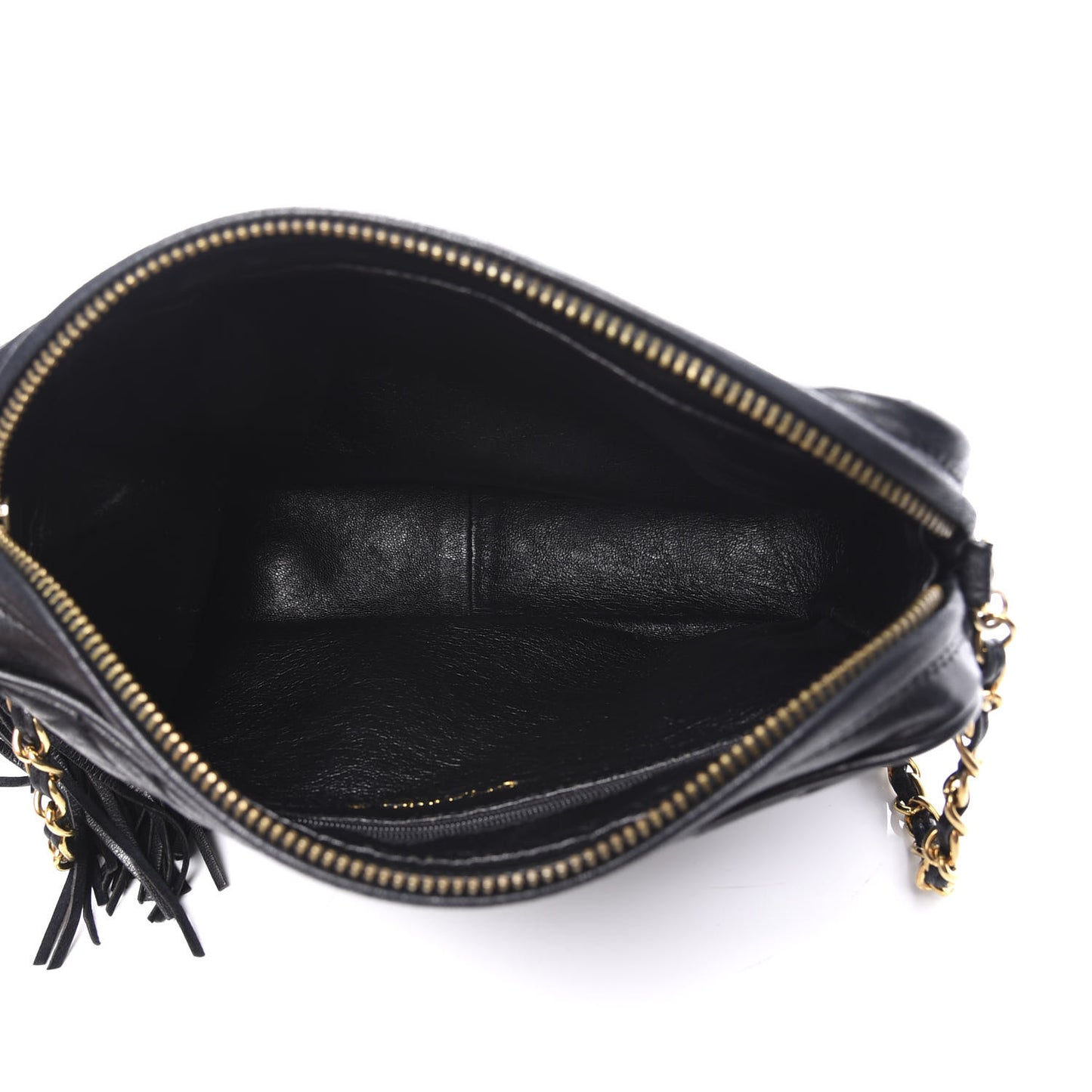 Lambskin Chevron Quilted Tassel Camera Case Black