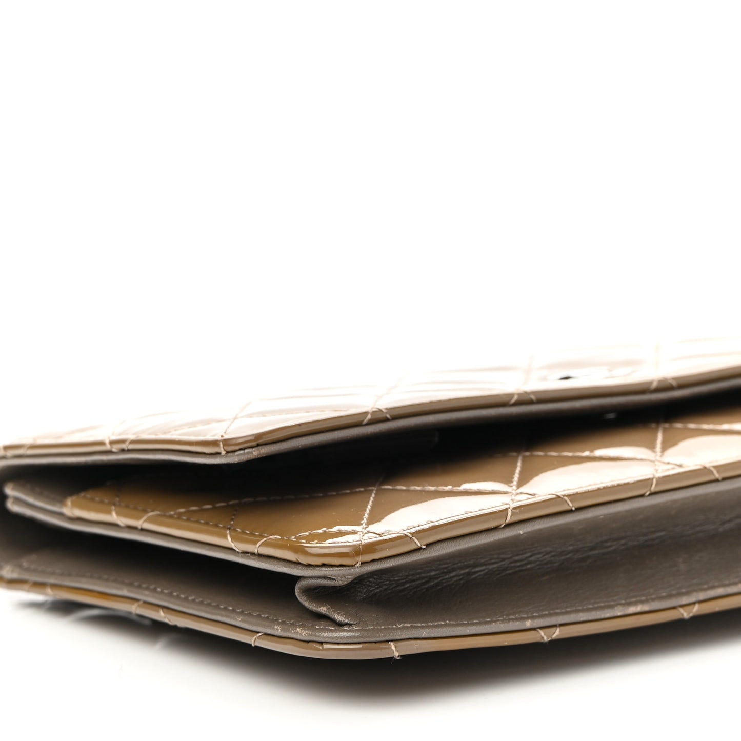 Patent Quilted Wallet On Chain WOC Brown