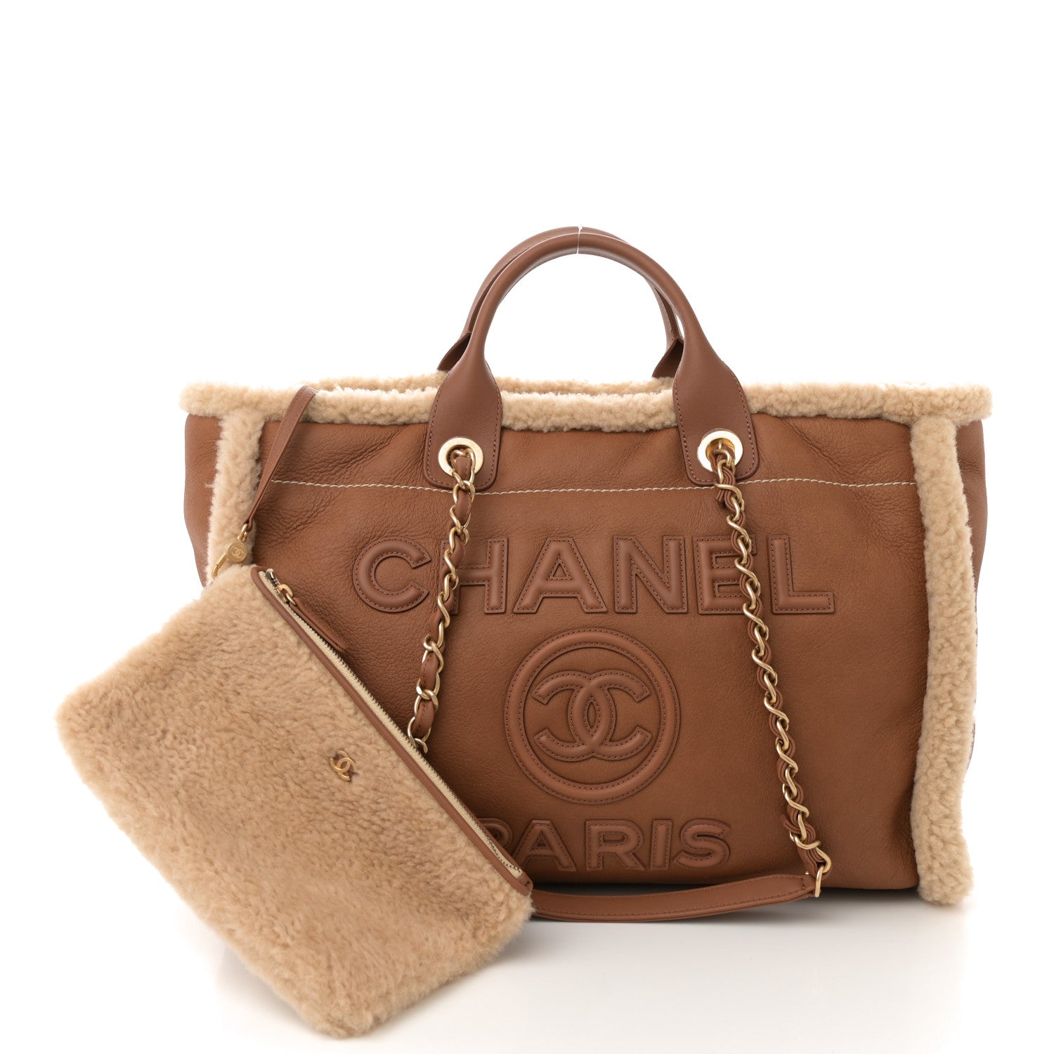 Chanel Lambskin Shearling Medium Deauville Tote Brown 3 of 11