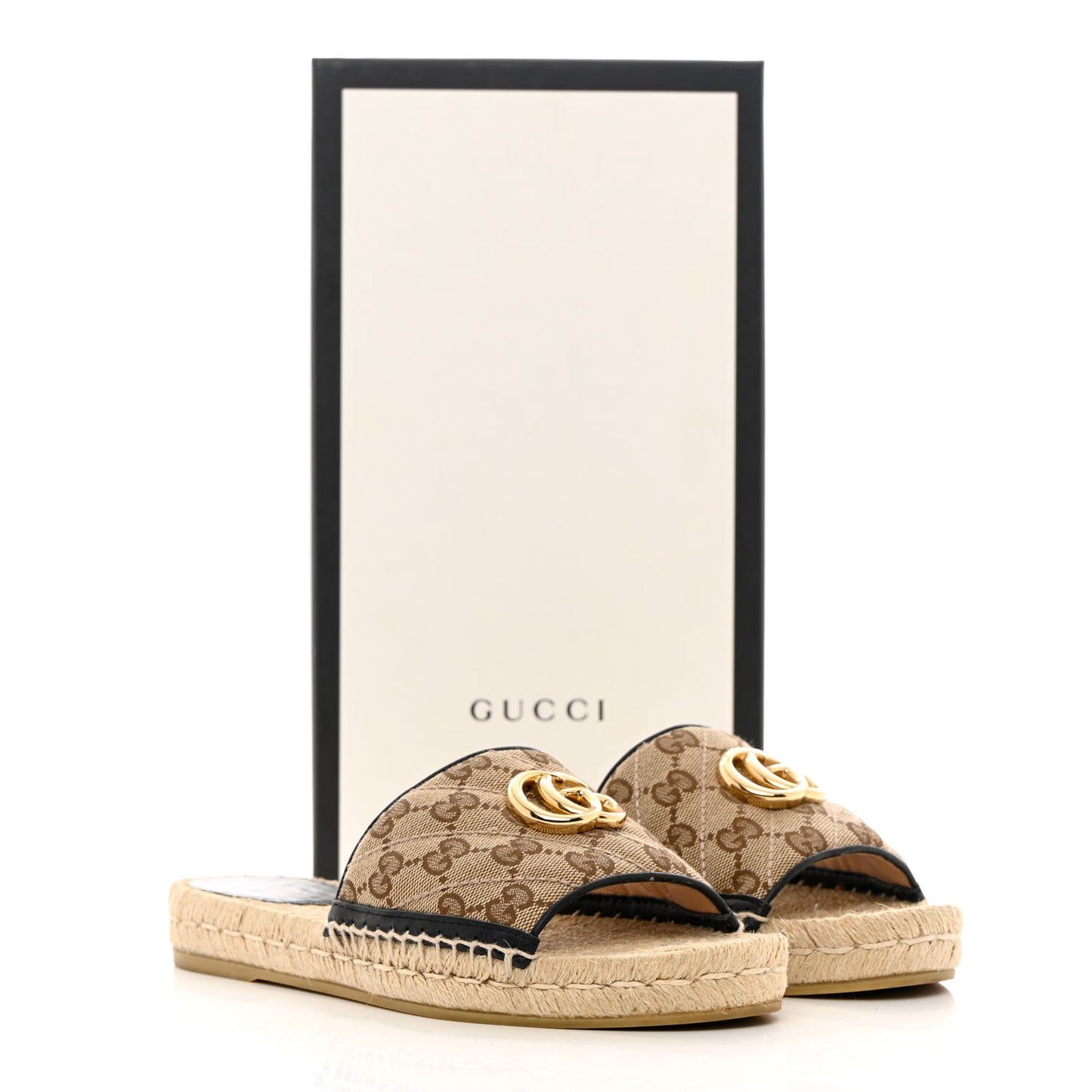 Monogram Matelasse GG Marmont Espadrille 20mm Slide Sandals 37 Beige Ebony Black