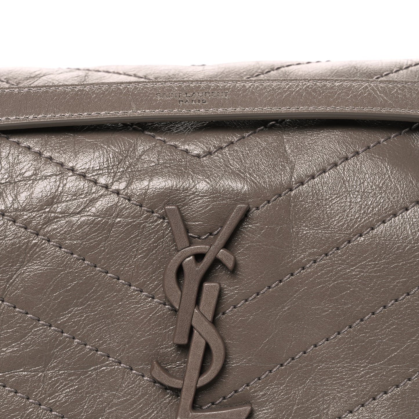 Crinkled Calfskin Matelasse Monogram Medium Niki Chain Satchel Greyish Brown