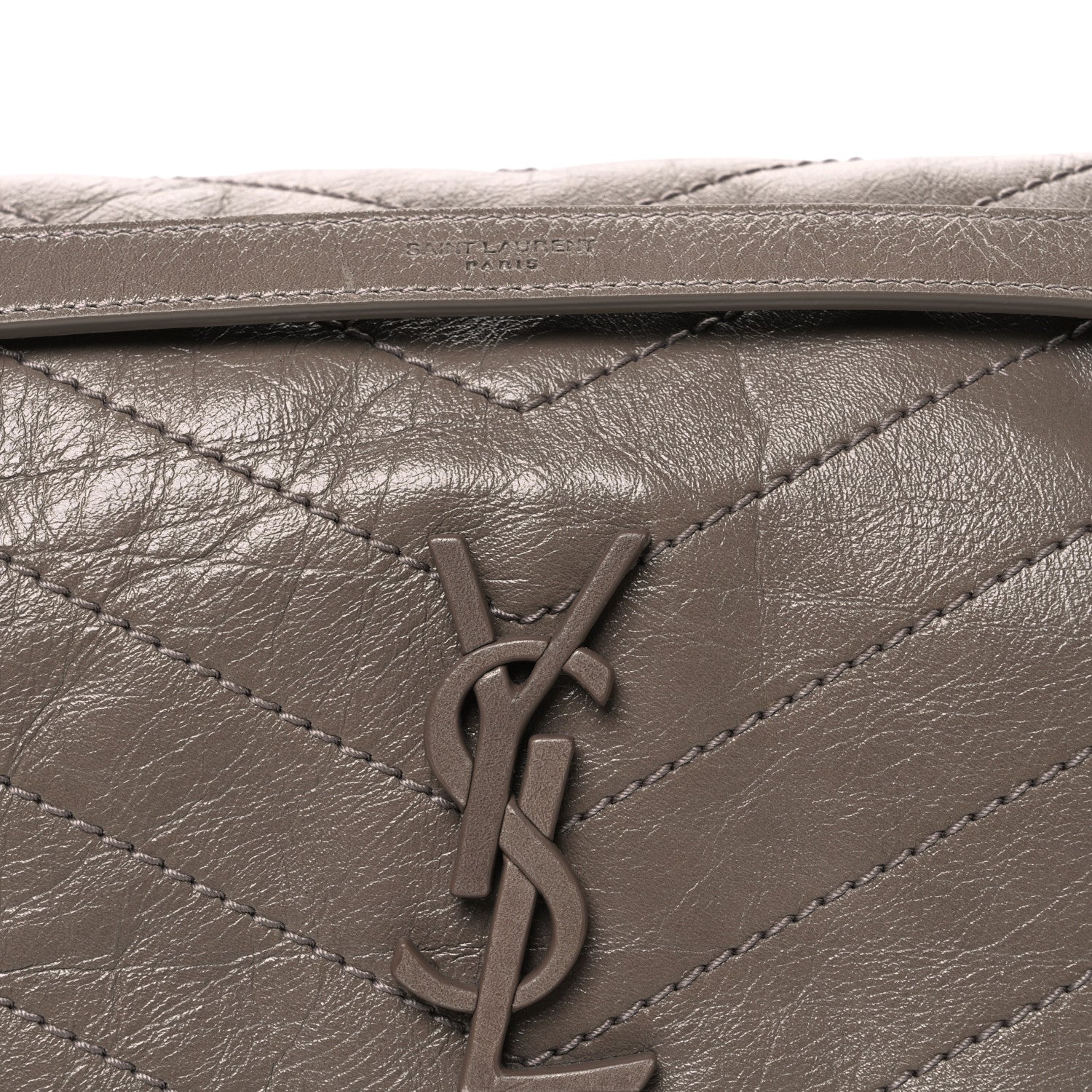 Saint Laurent Crinkled Calfskin Matelasse Monogram Medium Niki Chain Satchel Greyish Brown 7 of 10