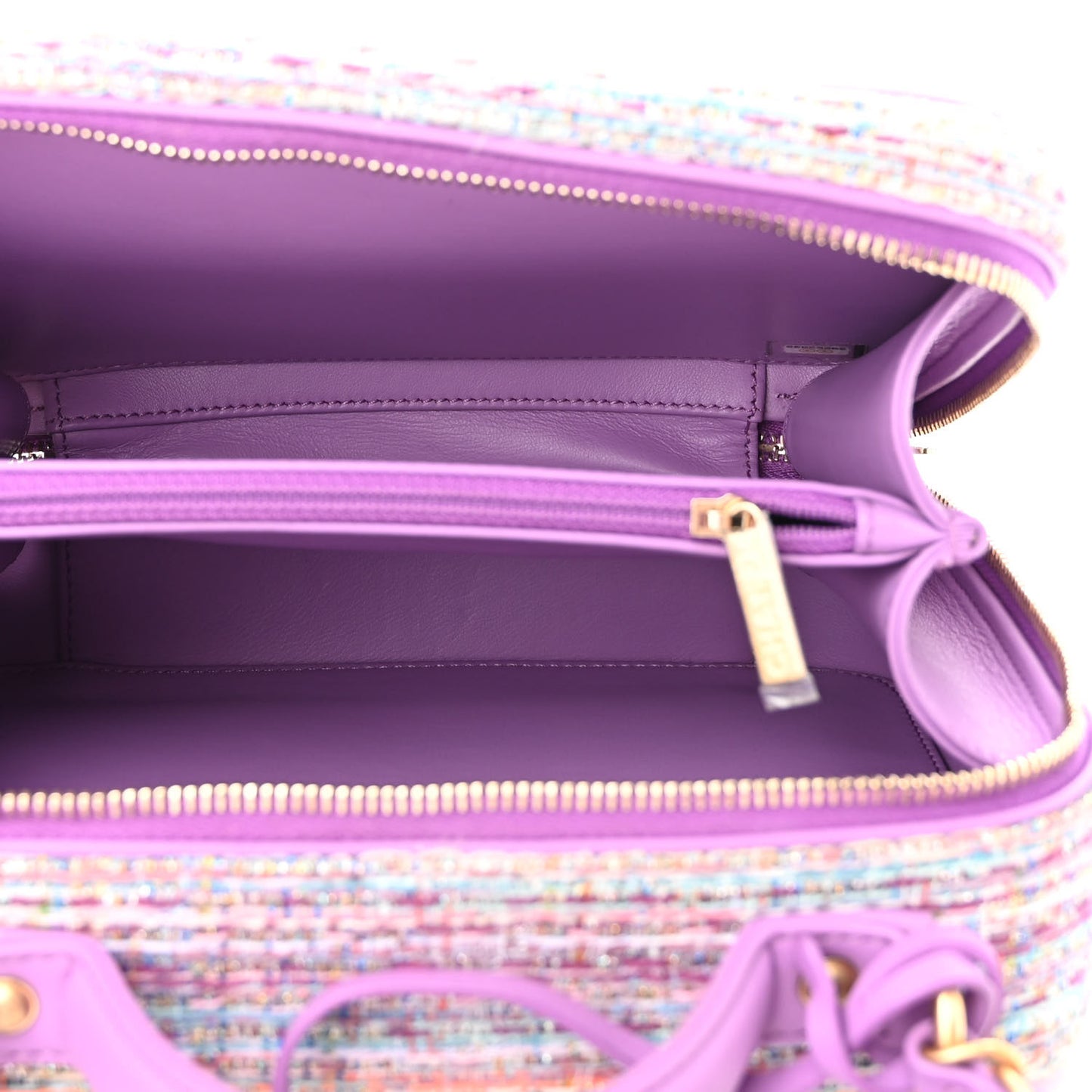 Tweed Quilted Medium CC Filigree Vanity Case Purple Multicolor