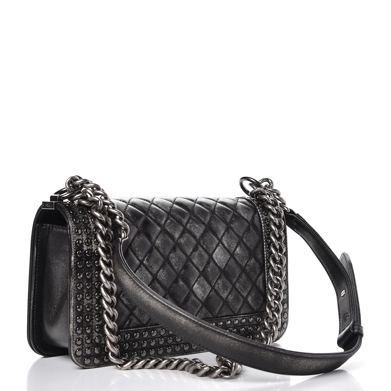 Chanel Faded Calfskin Quilted Medium Studded Boy Flap Black 3 of 9