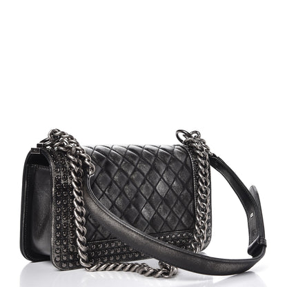Chanel Faded Calfskin Quilted Medium Studded Boy Flap Black 3 of 9
