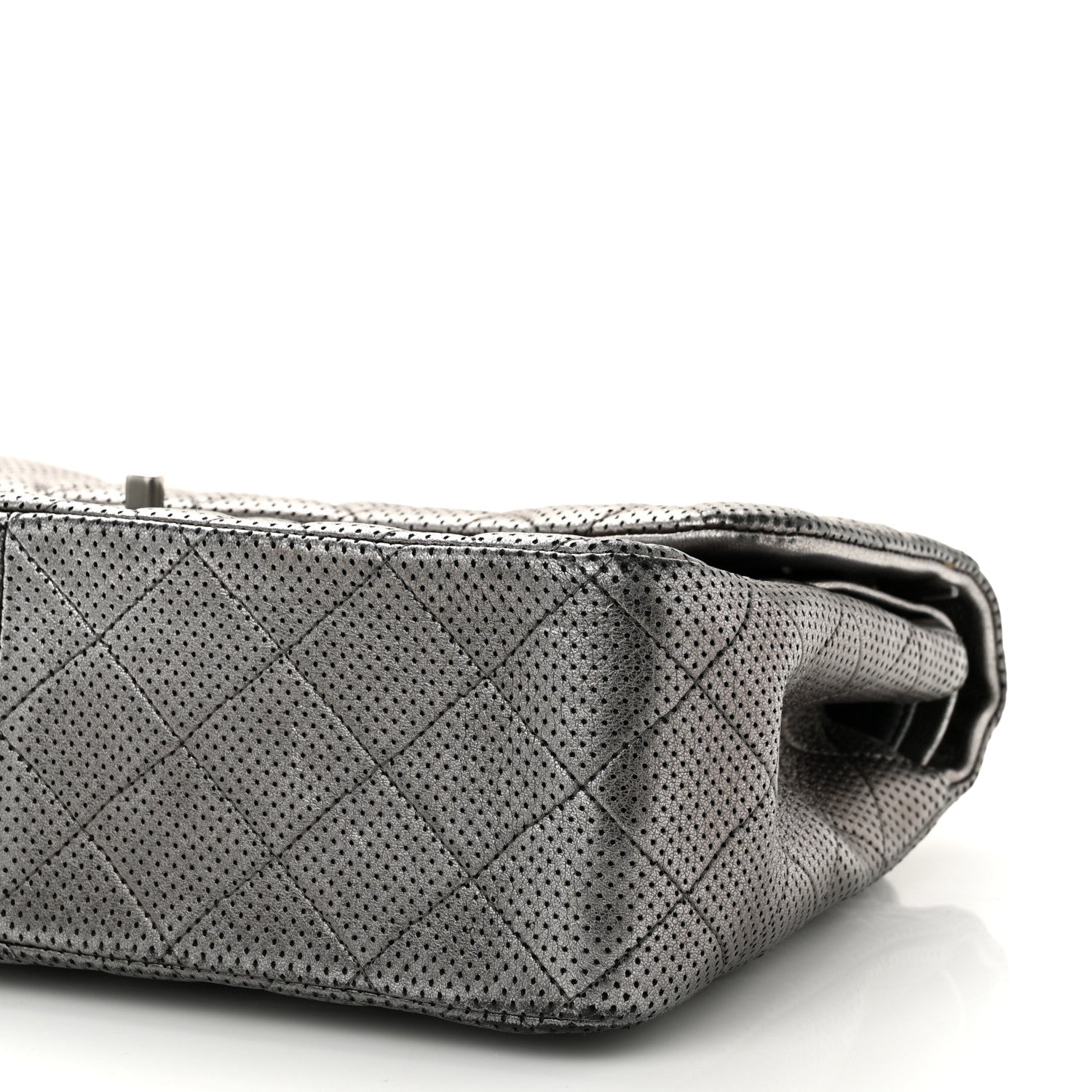 Chanel Metallic Perforated Lambskin Quilted Jumbo Double Flap Dark Silver 10 of 16
