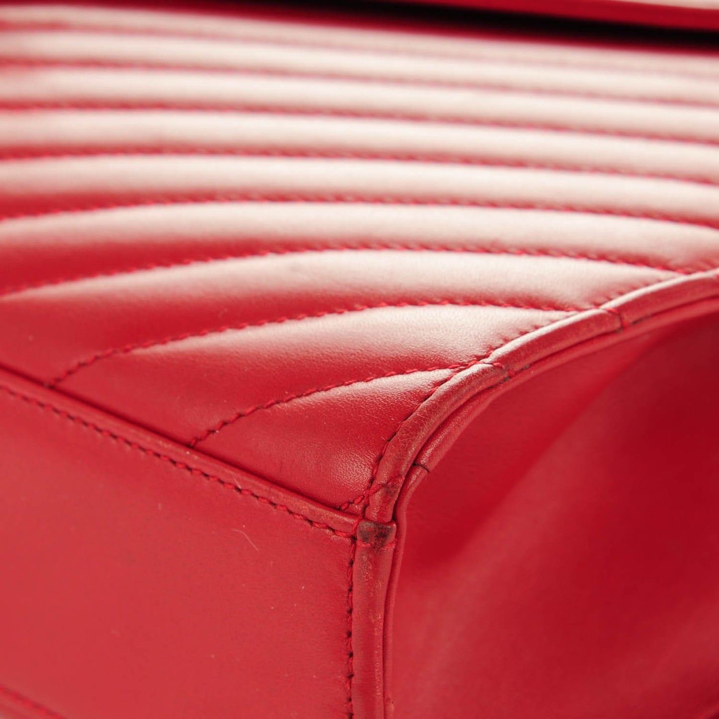 Lambskin Matelasse Chevron Large Monogram Satchel Red