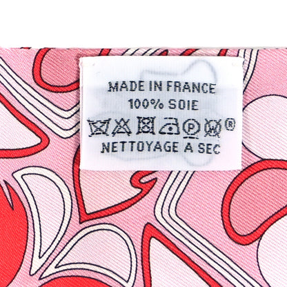 Hermes Silk Folklore Fringed Twilly Rose Rouge White 4 of 5