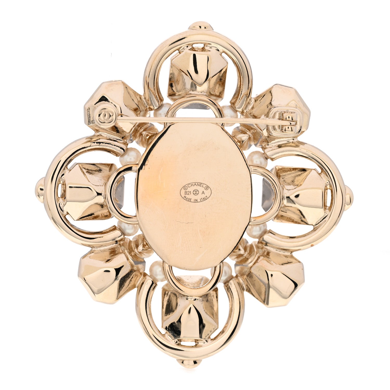 Chanel Pearl Crystal CC Brooch Pearly White Gold 3 of 5