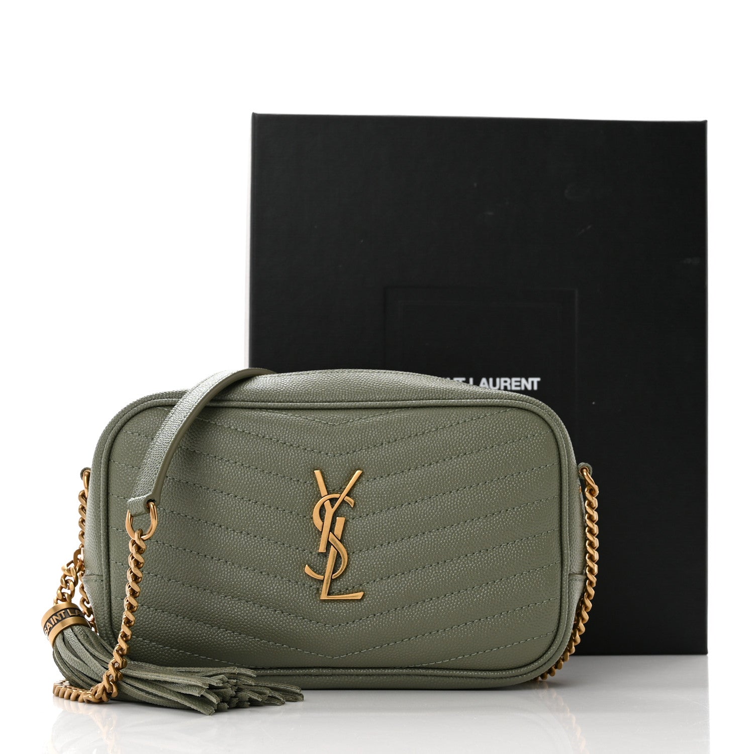 Saint Laurent Grain De Poudre Matelasse Monogram Mini Lou Camera Bag Light Sage 11 of 11