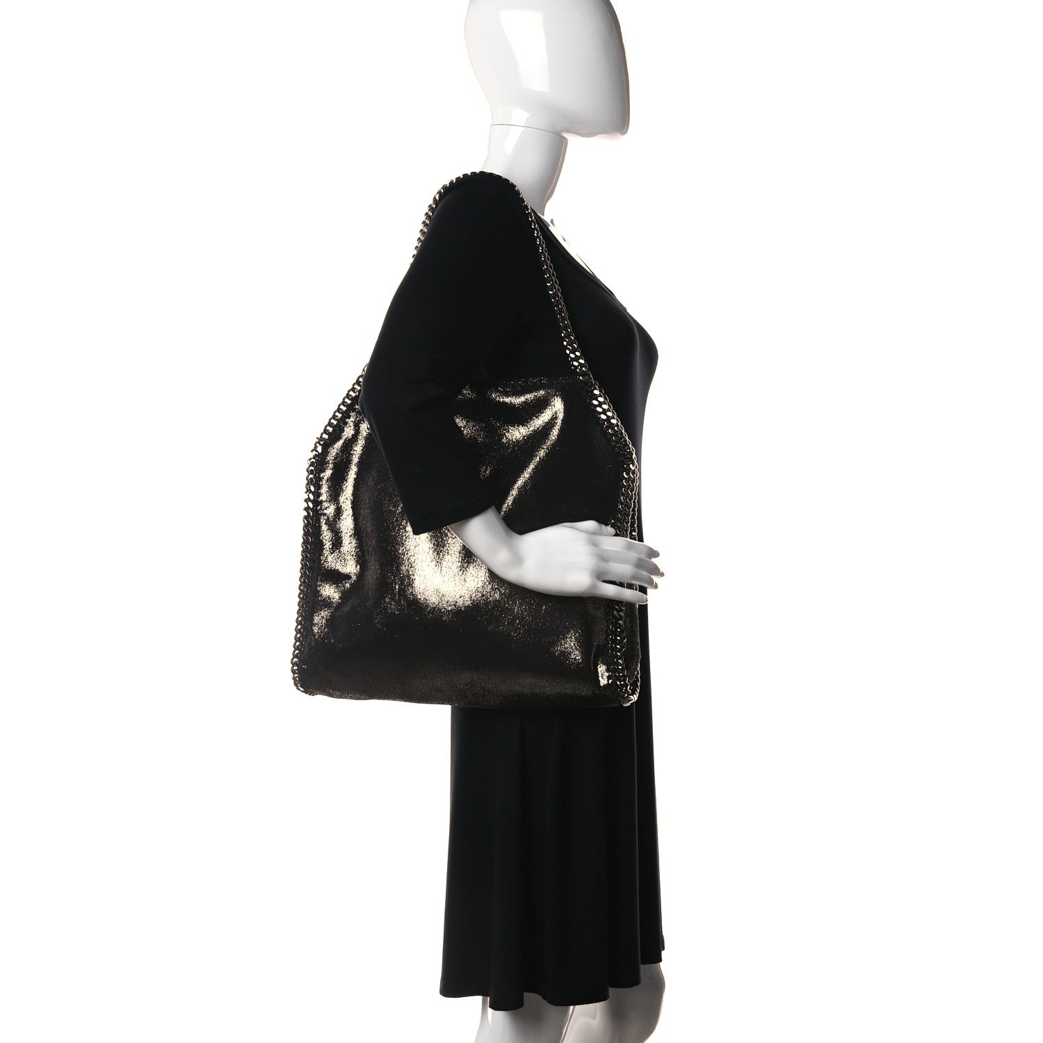 Stella McCartney Metallic Shaggy Deer Small Falabella Tote Black 3 of 9