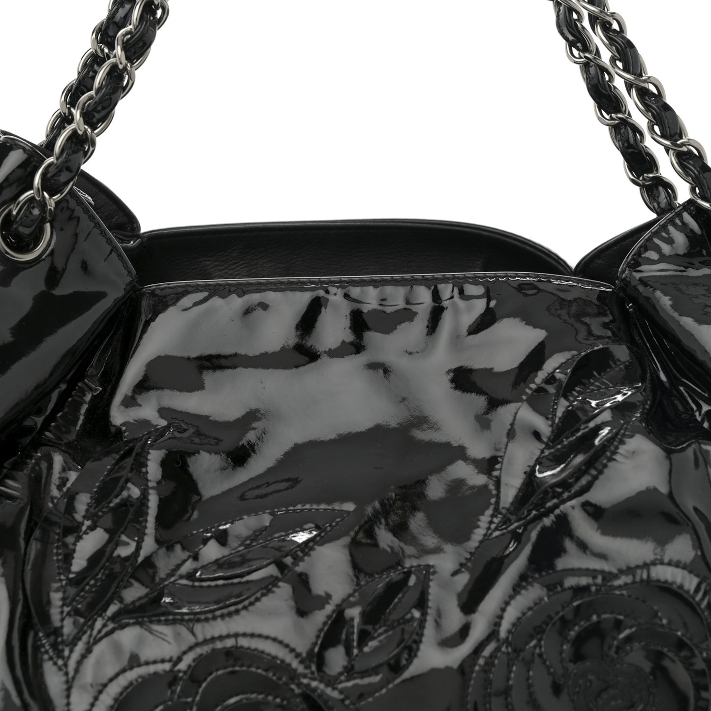 Patent Camellia Shoulder Bag Black
