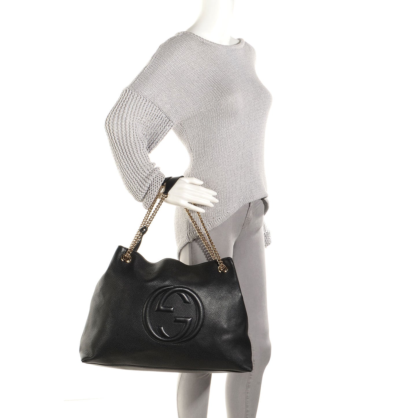 Pebbled Calfskin Large Soho Chain Shoulder Bag Black