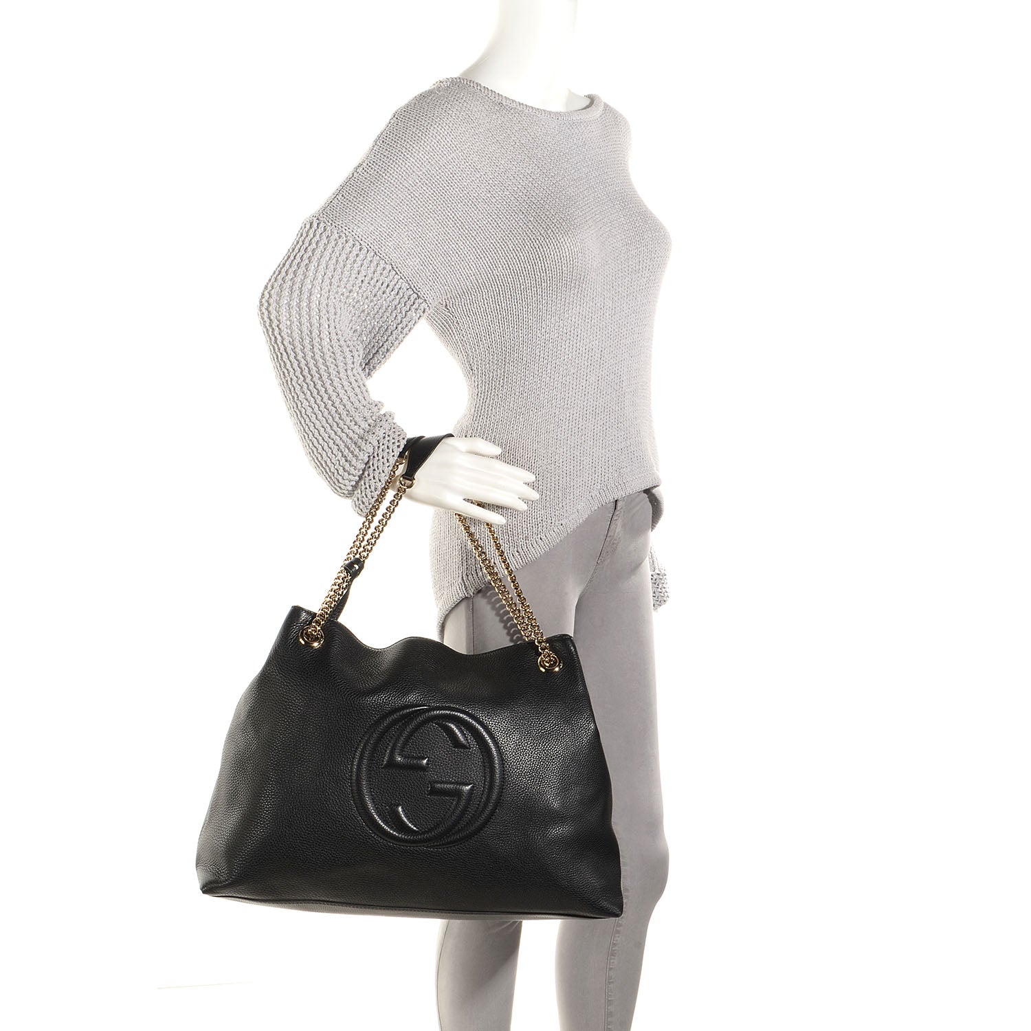 Gucci Pebbled Calfskin Large Soho Chain Shoulder Bag Black 2 of 9
