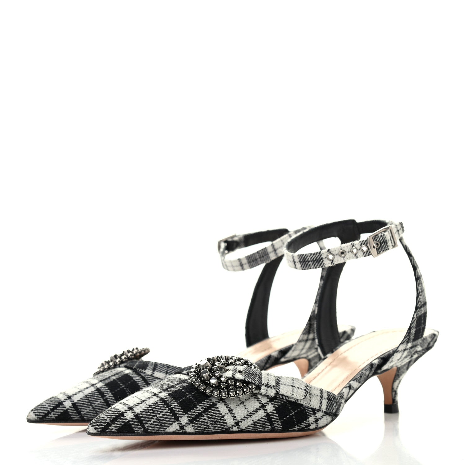 Christian Dior Canvas Tartan Gang Ankle Strap Slingback Pumps 38.5 Black 3 of 9