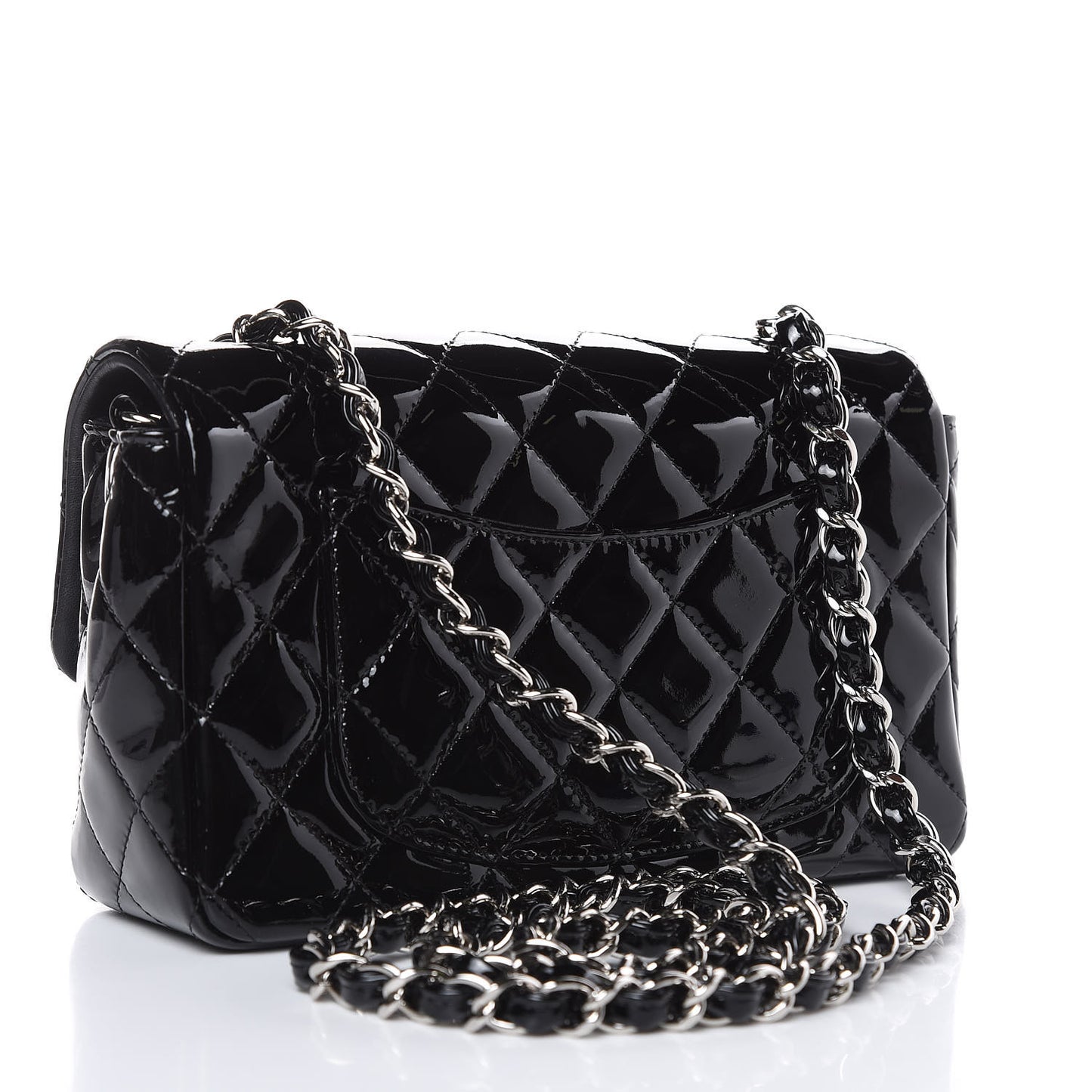 Patent Calfskin Quilted Mini Rectangular Flap Black