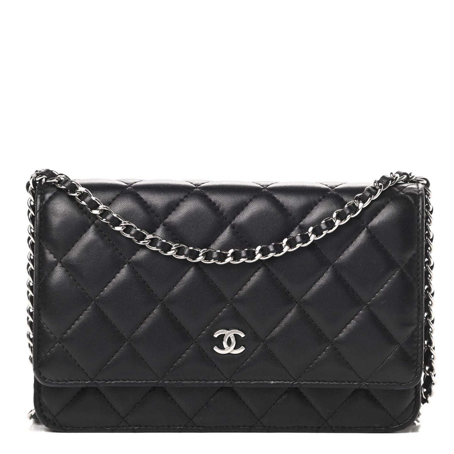 Lambskin Quilted Wallet On Chain WOC Black