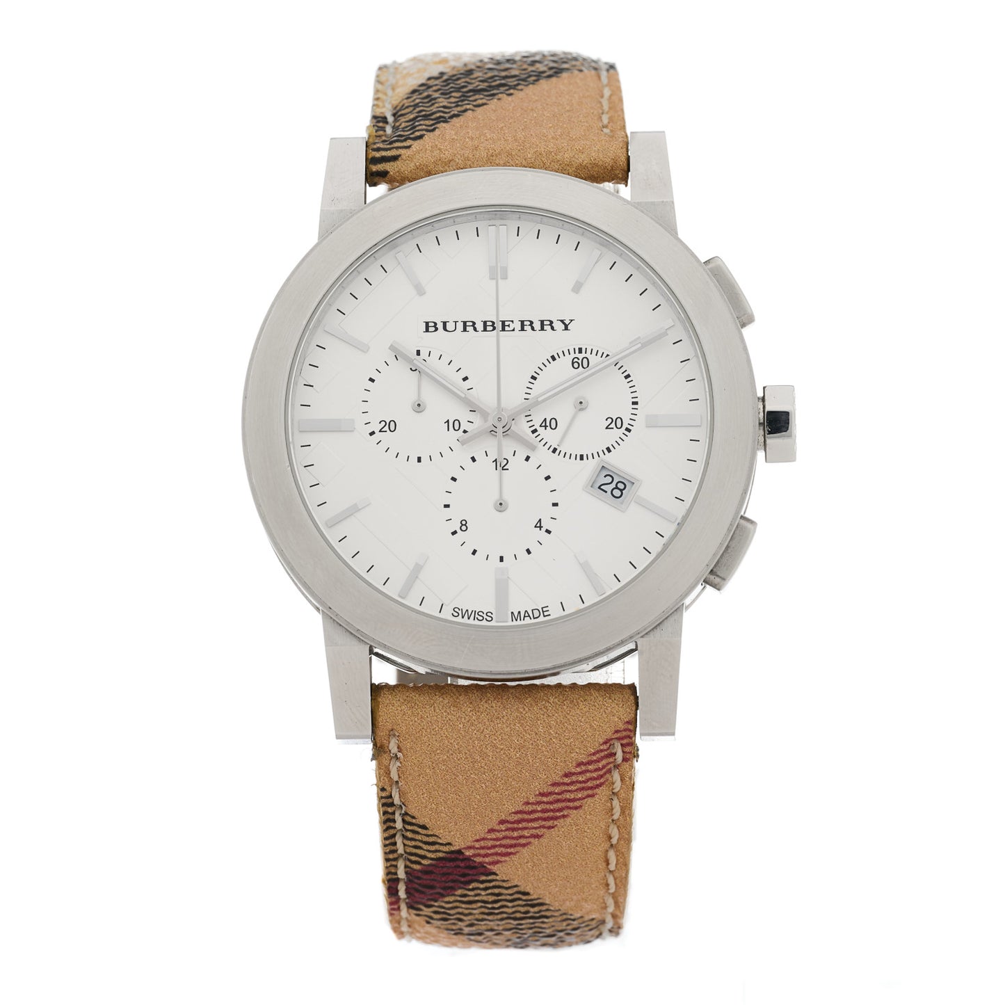 Stainless Steel Calfskin 43mm Haymarket Chronograph Quartz Watch BU9360