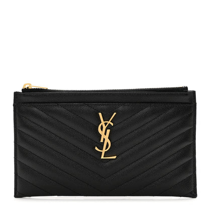Saint Laurent Grain De Poudre Chevron Monogram Bill Pouch Black 1 of 8