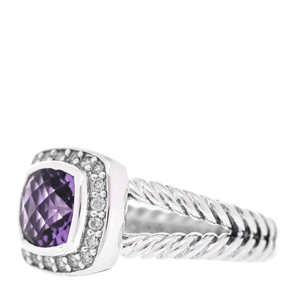 David Yurman Sterling Silver Diamond Amethyst 7mm Petite Albion Ring 52 6 4 of 5