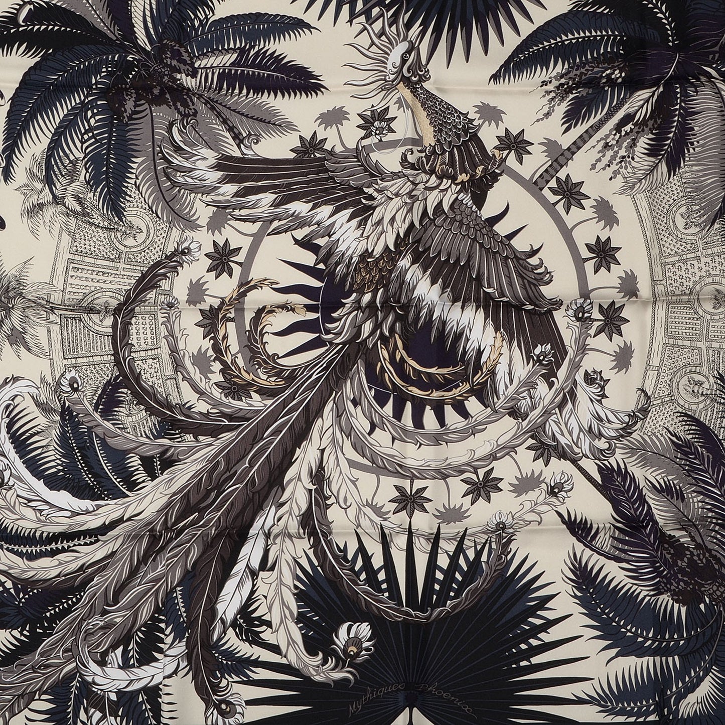 Silk Mythiques Phoenix Scarf 90 Vert Anthracite Vanille Auberg