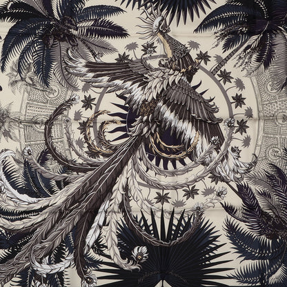 Hermes Silk Mythiques Phoenix Scarf 90 Vert Anthracite Vanille Auberg 1 of 6