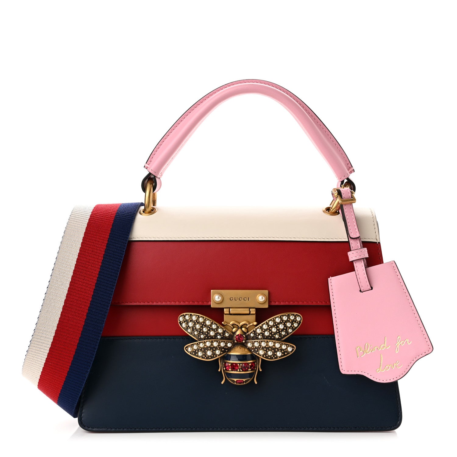 Gucci Calfskin Sylvie Web Small Queen Margaret Top Handle Bag Blue Agata Hibiscus Red Mystic White Sugar Pink 1 of 10