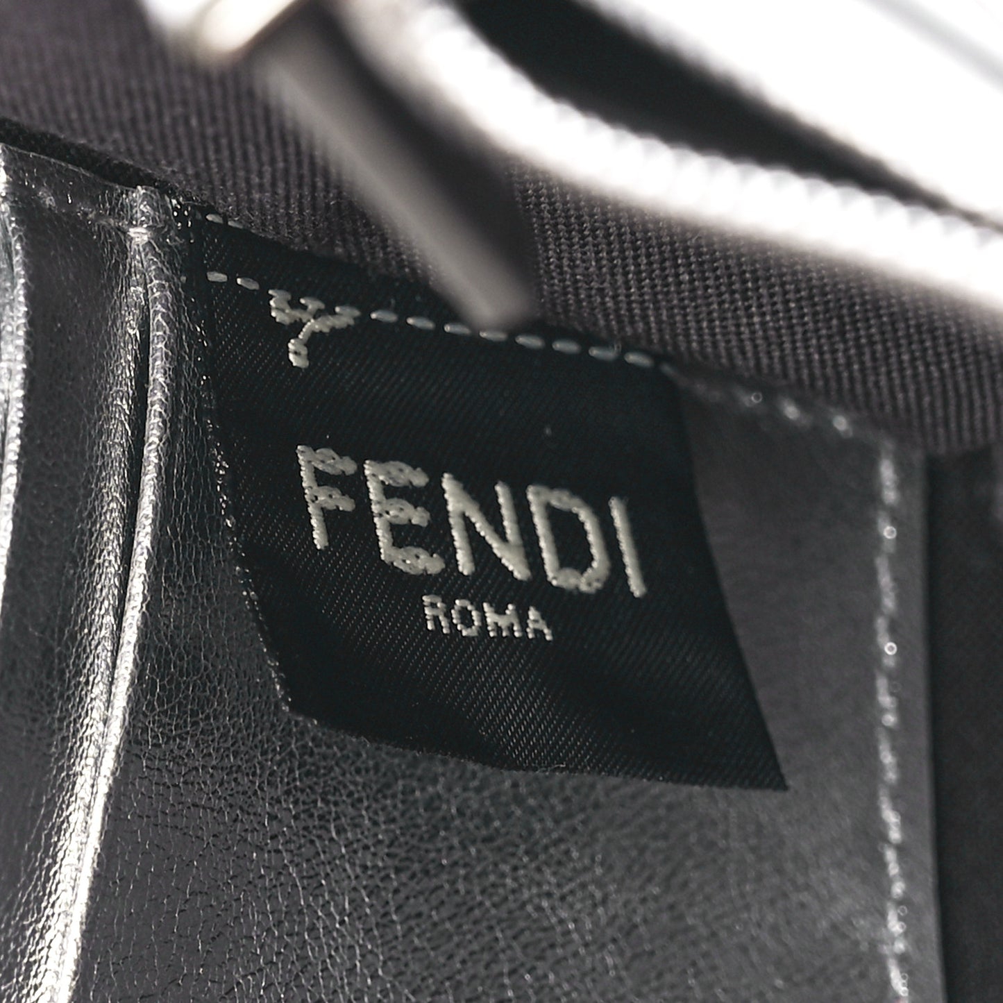 Vitello Soft Catalan Mirror F is Fendi Bi-Color FF 1974 Embossed Medium Envelope Wallet On Chain Maya Black Argento