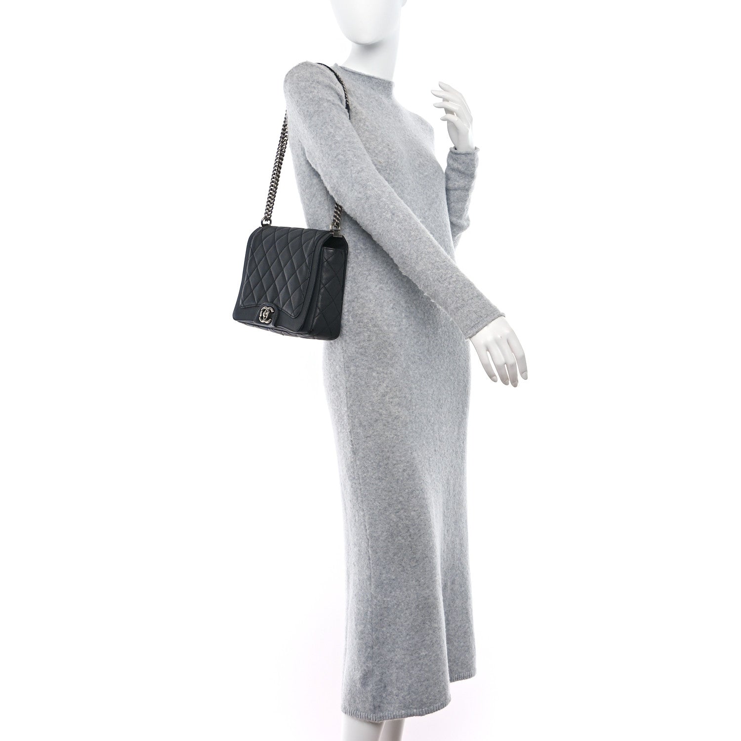 Chanel Washed Caviar Quilted Small Square Turn Around Ligne Flap Dark Grey 2 of 14