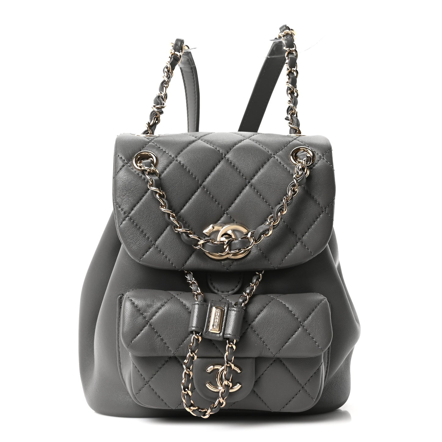 Lambskin Quilted Small Duma Drawstring Backpack Grey