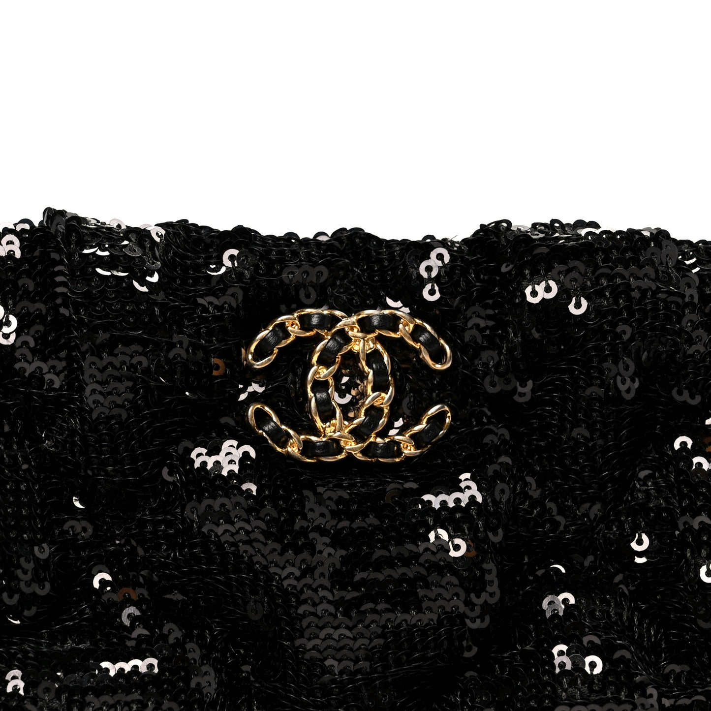 Sequins Quilted Large Chanel 19 Pouch Black