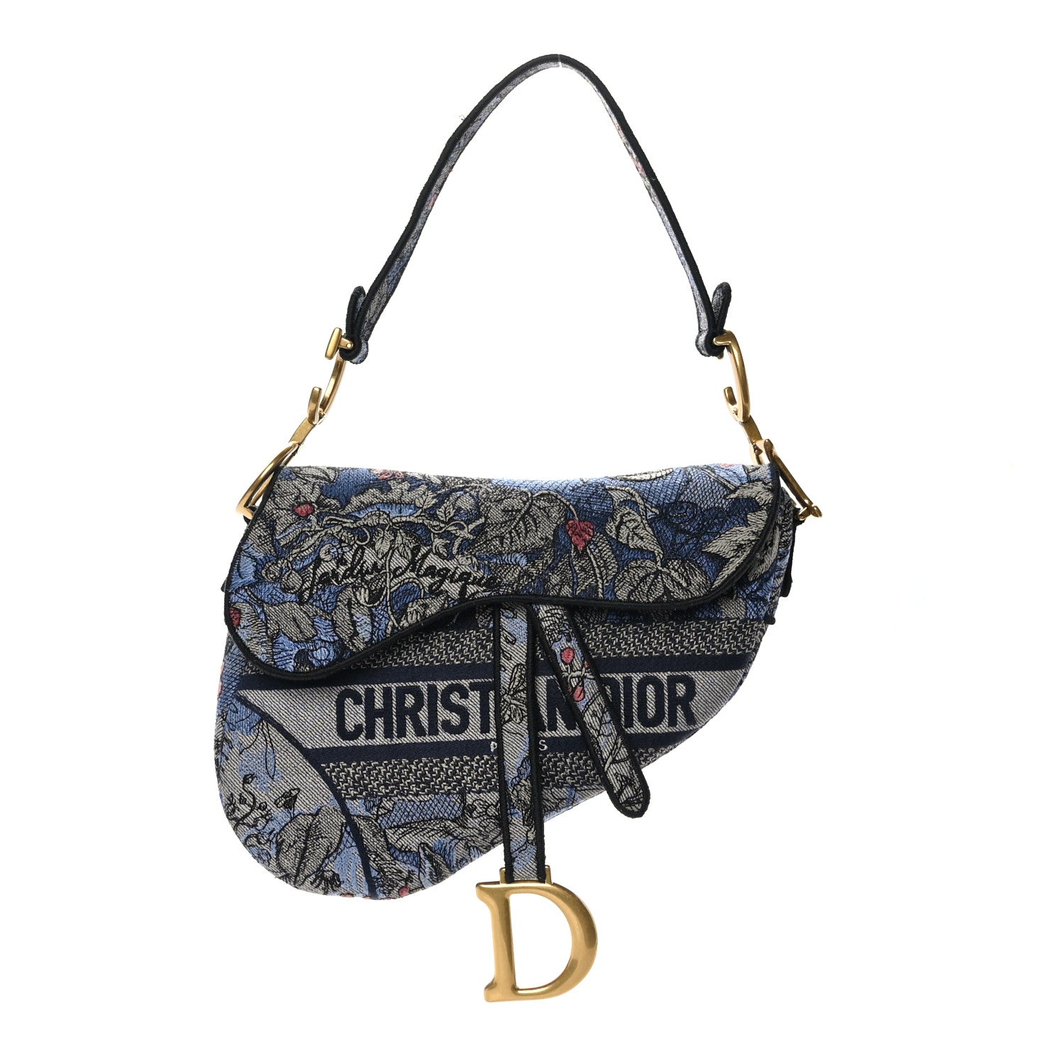 Christian Dior Canvas Embroidered Jardin Magique Saddle Bag Denim Multicolor 1 of 9