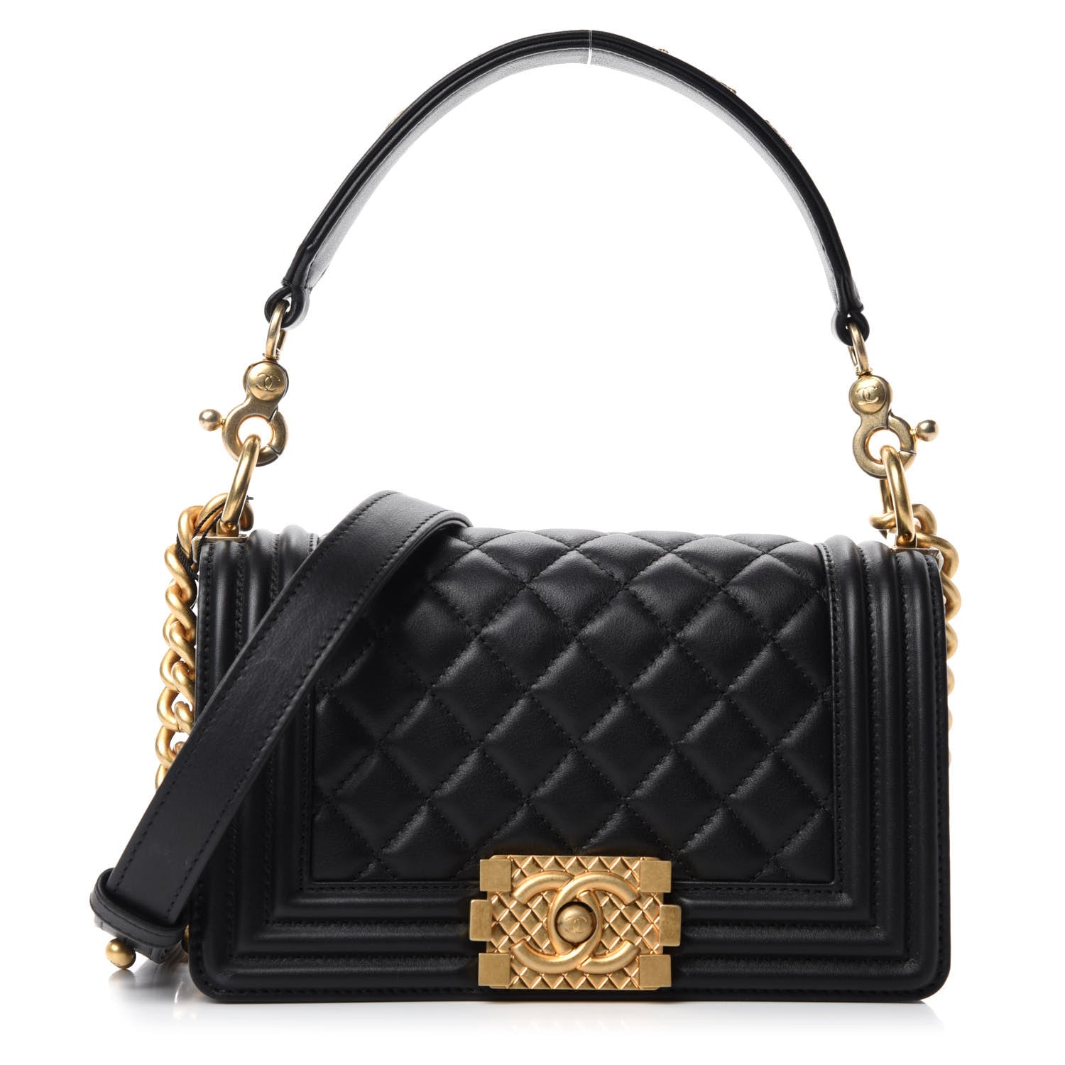 Chanel Calfskin Small Boy Logo Top Handle Flap Black 1 of 13