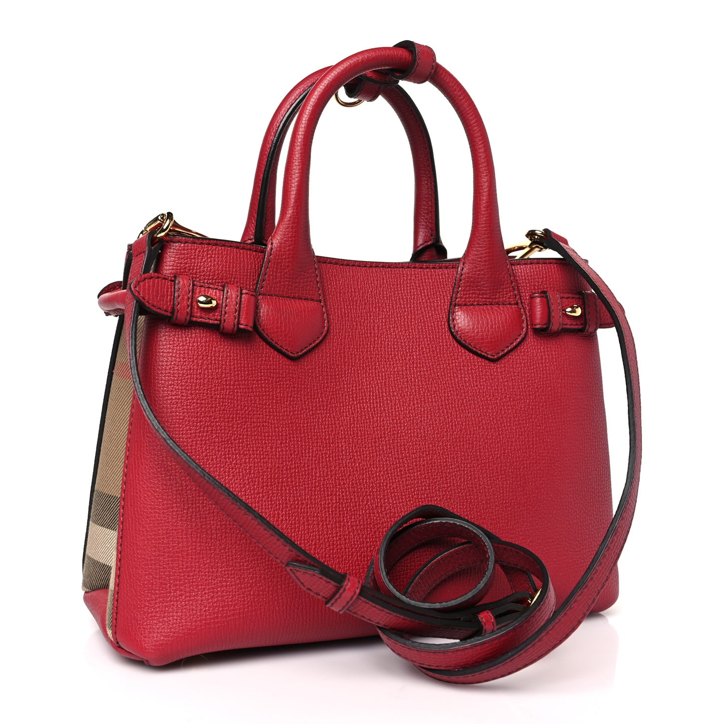 Grainy Calfskin House Check Small Banner Tote Red