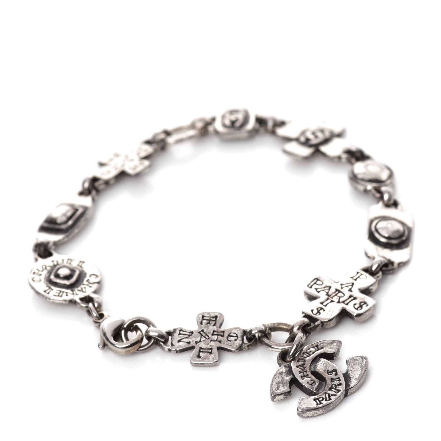 Chanel CC Cross Charms Bracelet Silver 1 of 4