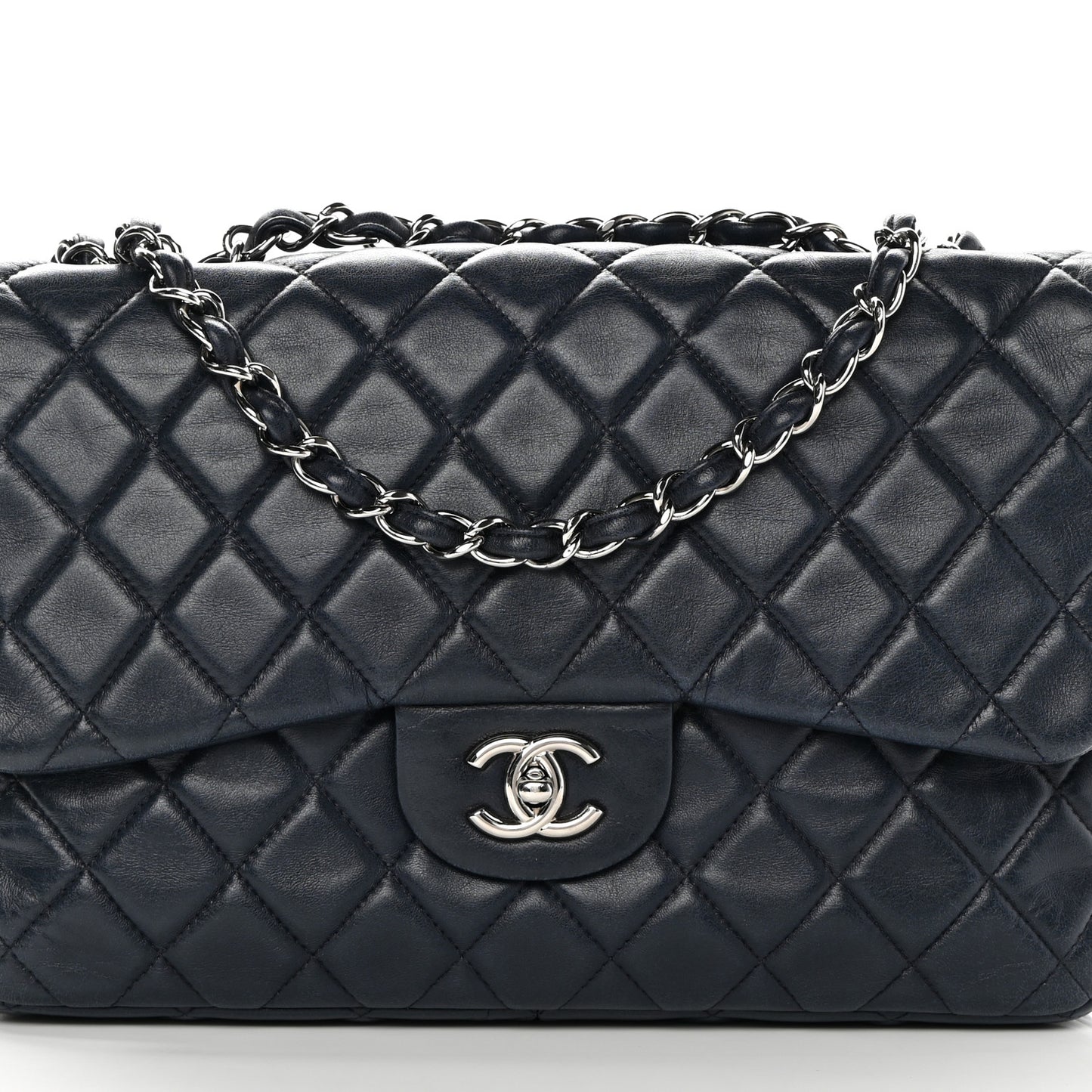 Lambskin Quilted Jumbo Single Flap Navy