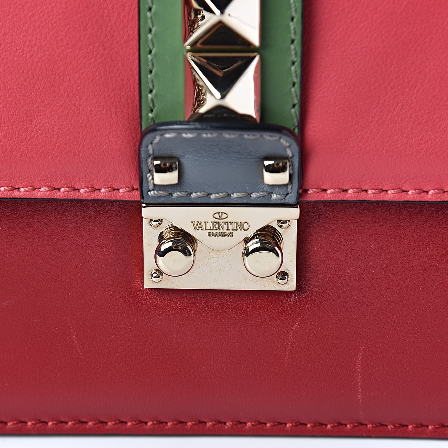 Vitello Medium Glam Lock Rockstud Flap Deep Rose Scarlet Grey Green