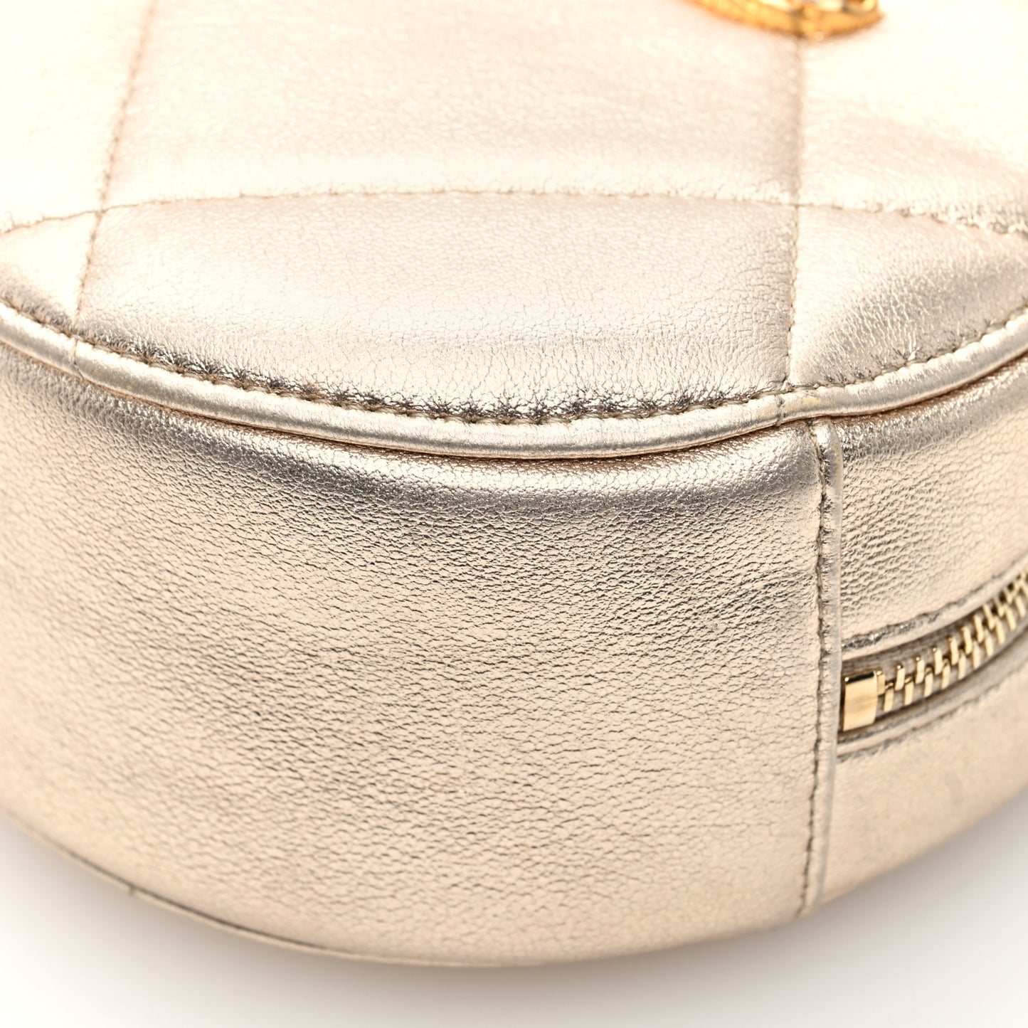 Metallic Lambskin Quilted Chanel 19 Round Clutch With Chain Gold