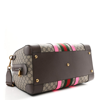 Gucci GG Supreme Monogram Textured Dollar Calfskin Web Medium Savoy Duffle Bag Beige Ebony Fluorescent Fuchsia 3 of 9