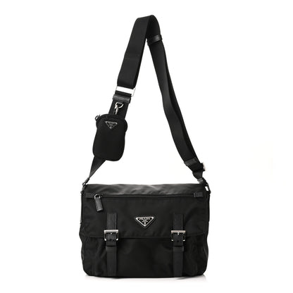 Prada Re-Nylon Vela Saffiano Pocket Double Buckle Messenger Shoulder Bag Black 1 of 8