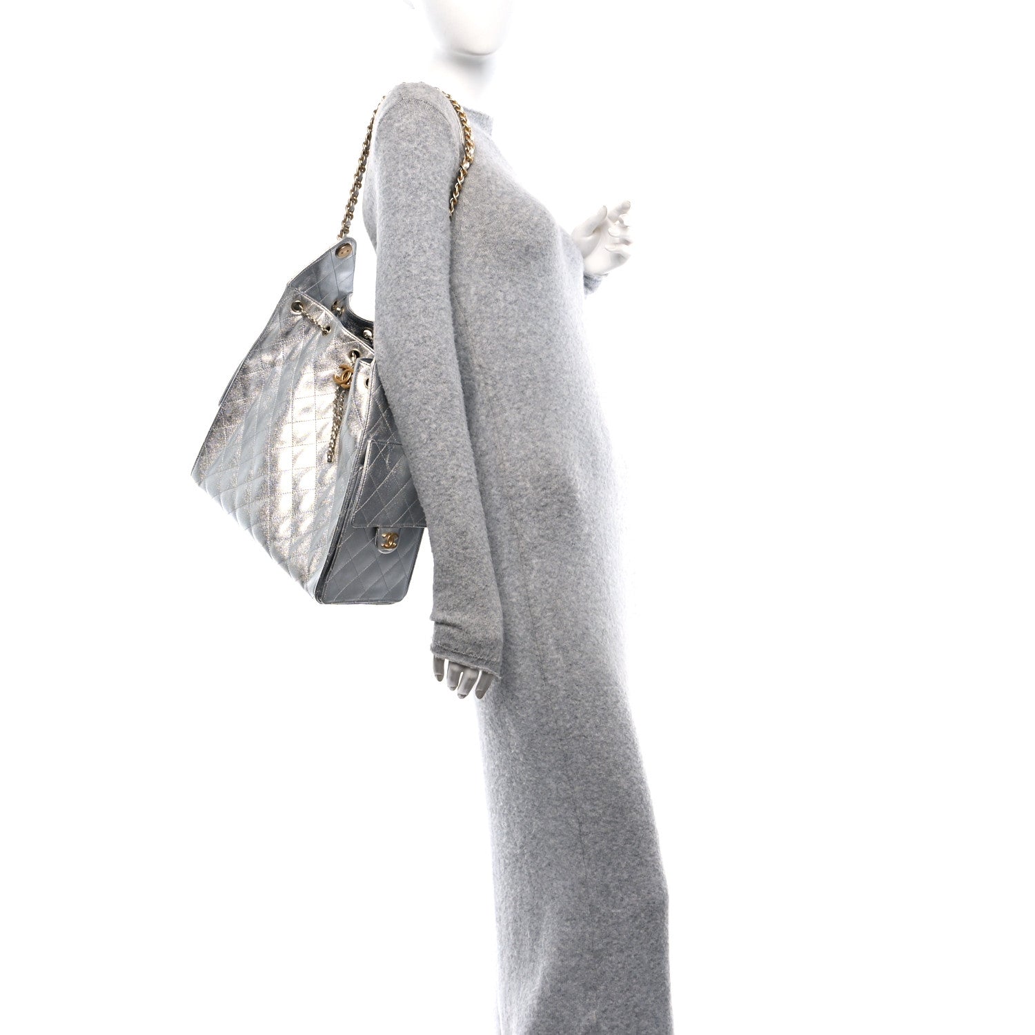 Chanel Metallic Caviar Quilted Medium Chanel 25 Handbag Silver