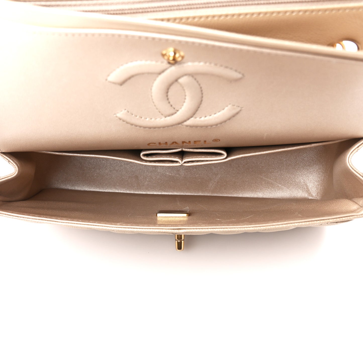 Metallic Caviar Quilted Small Double Flap Gold