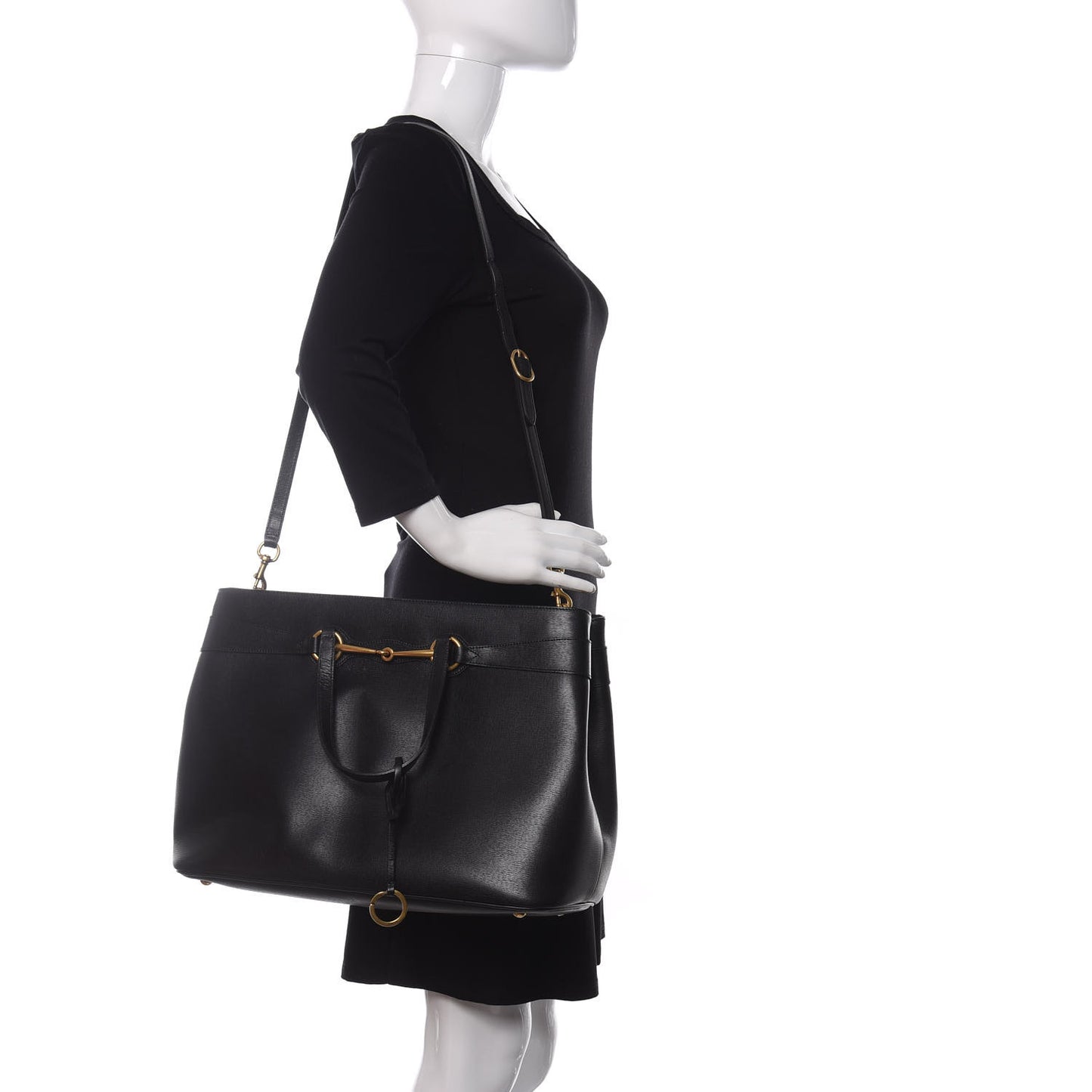 Textured Calfskin Large Bright Bit Tote Black