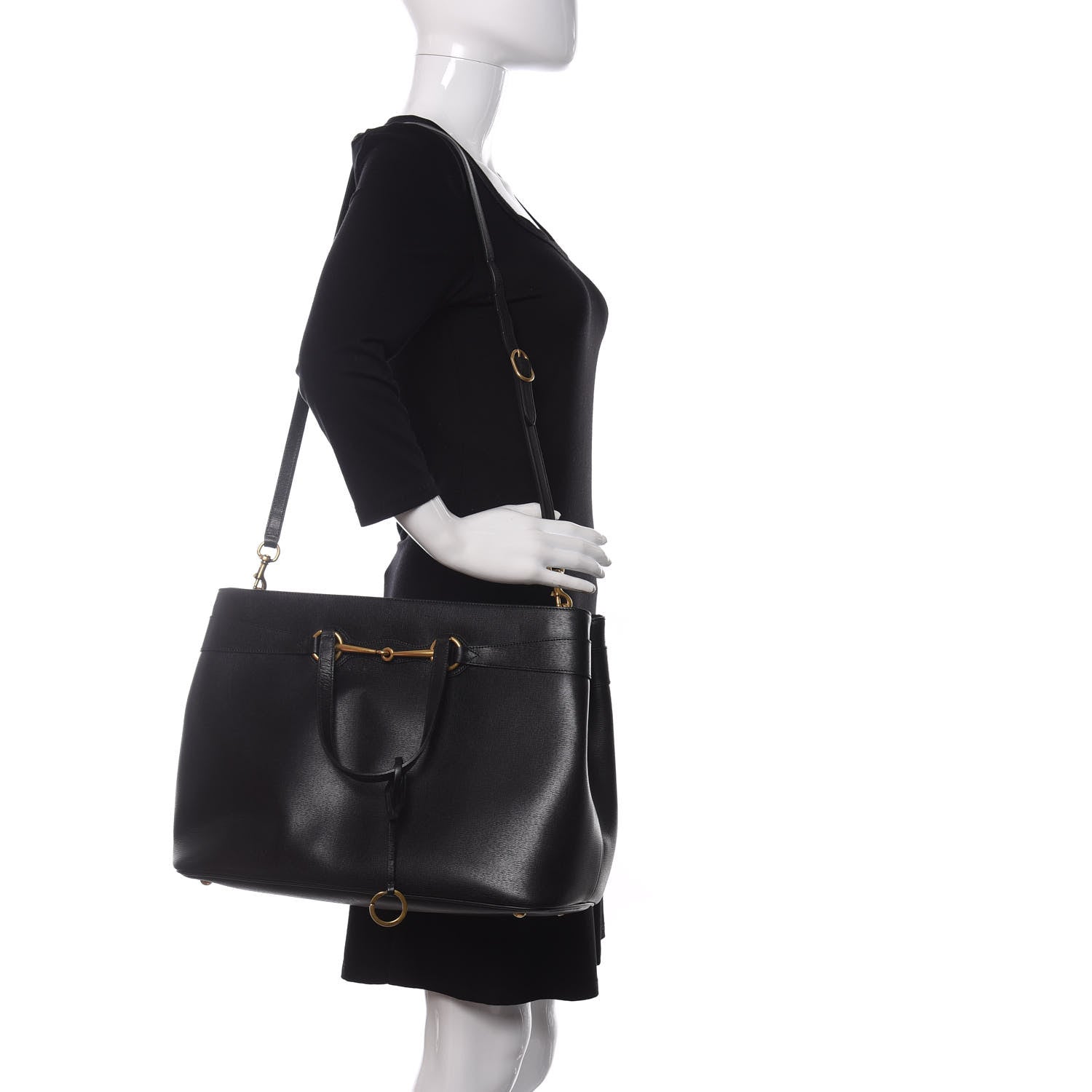 Gucci Textured Calfskin Large Bright Bit Tote Black 2 of 9