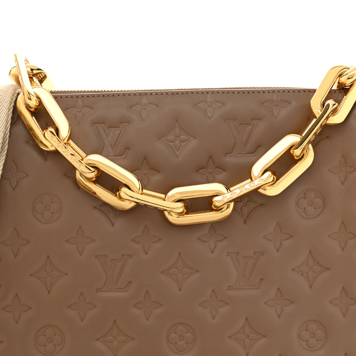 Lambskin Embossed Monogram Coussin MM Taupe